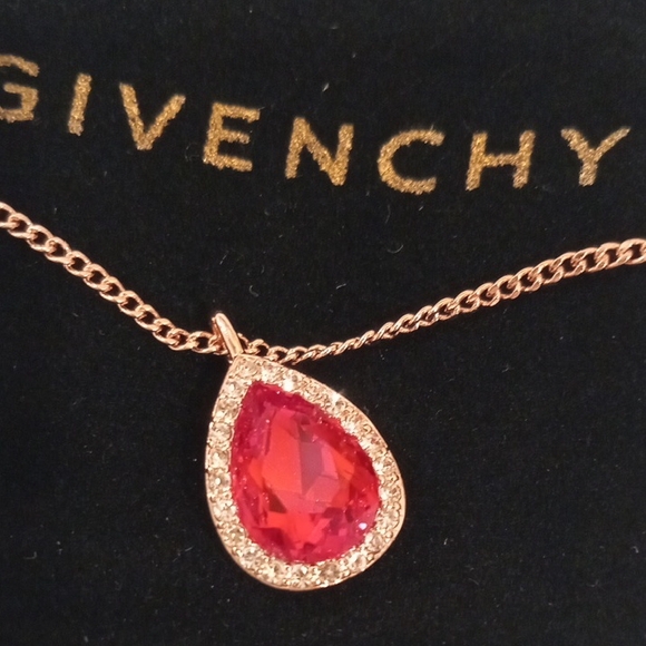 Givenchy Gold Necklace with Red Teardrop Pendant - Picture 3 of 12